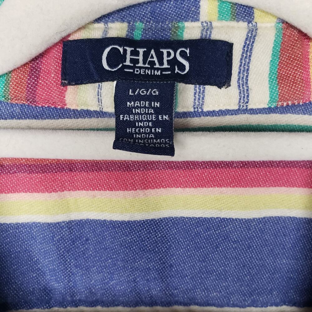 Chaps Denim Long Sleeve Button Shirt Size L Stripes Multi Color Women's - Picture 2 of 13